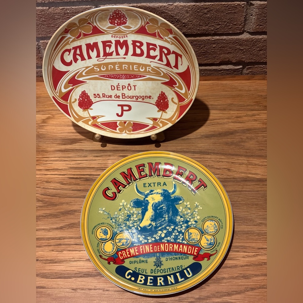 Vintage Camembert Cheese Plates. Set of 2.